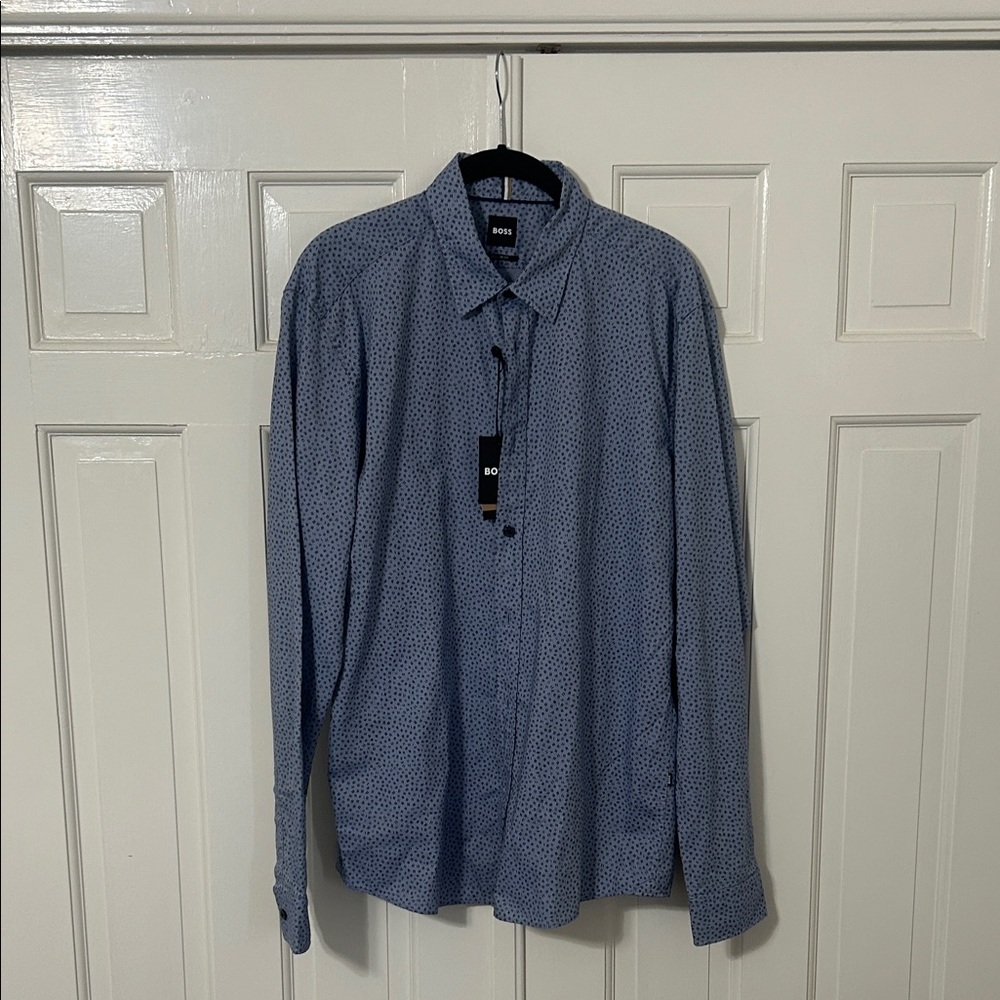 Boss Men's Casual Navy Patterned Shirt
